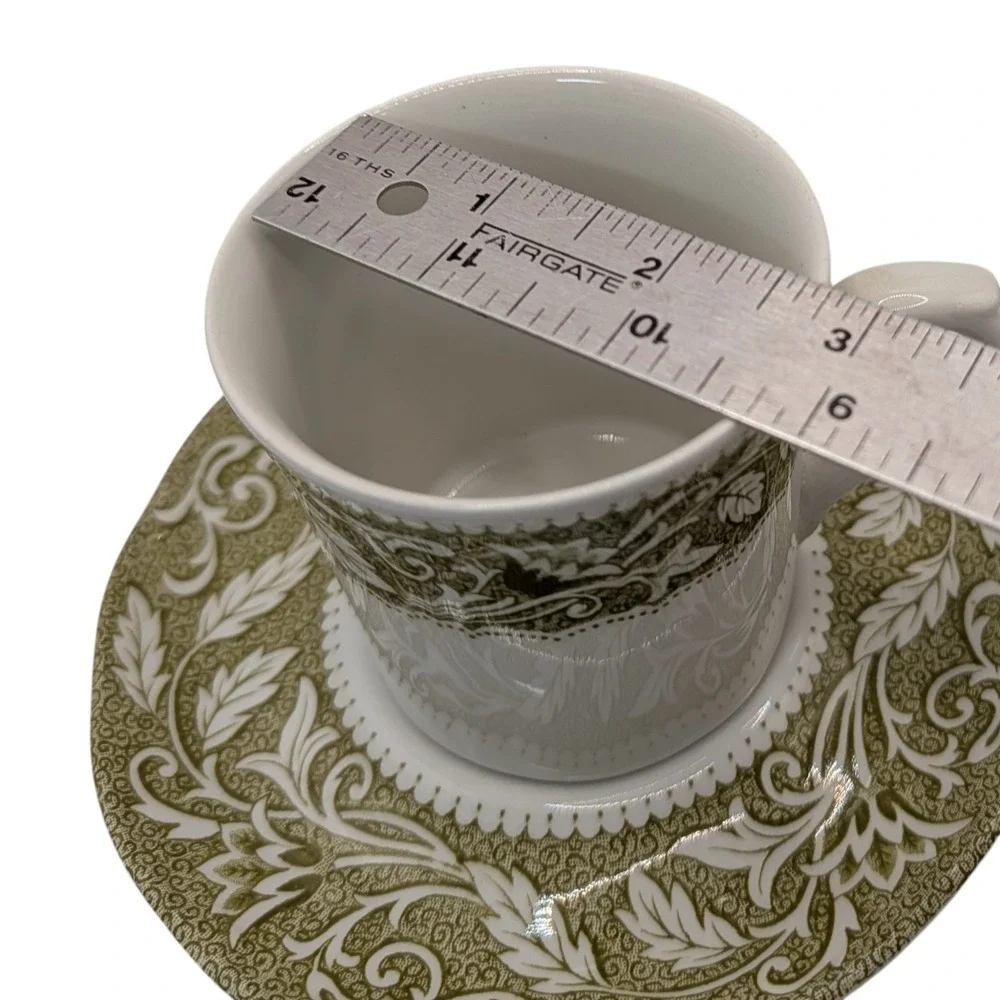 J G Meakin Teacups Saucers  Renaissance Green English Ironstone Set of Two SEE
